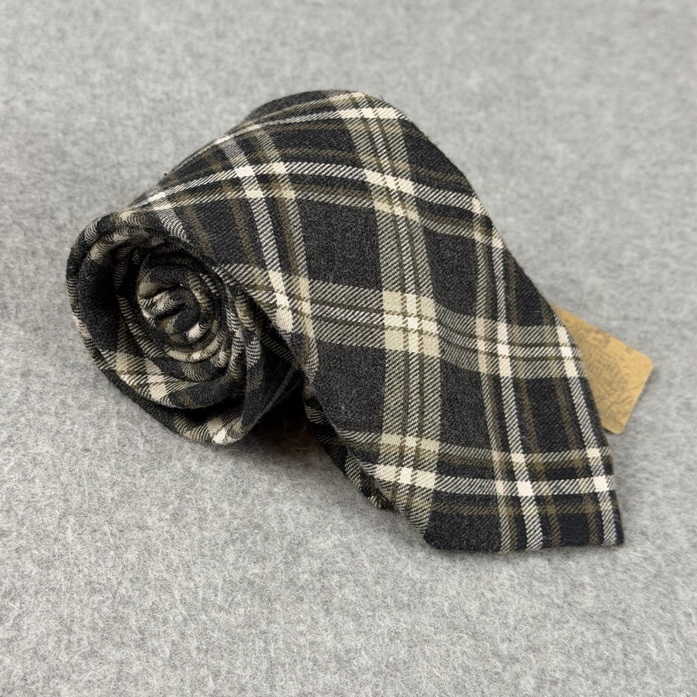 Onassis Plaid Cotton Classic Neck Tie Gray White Black NWT 59x3.1"